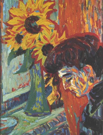 Frauenkopf vor Sonnenblumen von Ernst Ludwig Kirchner